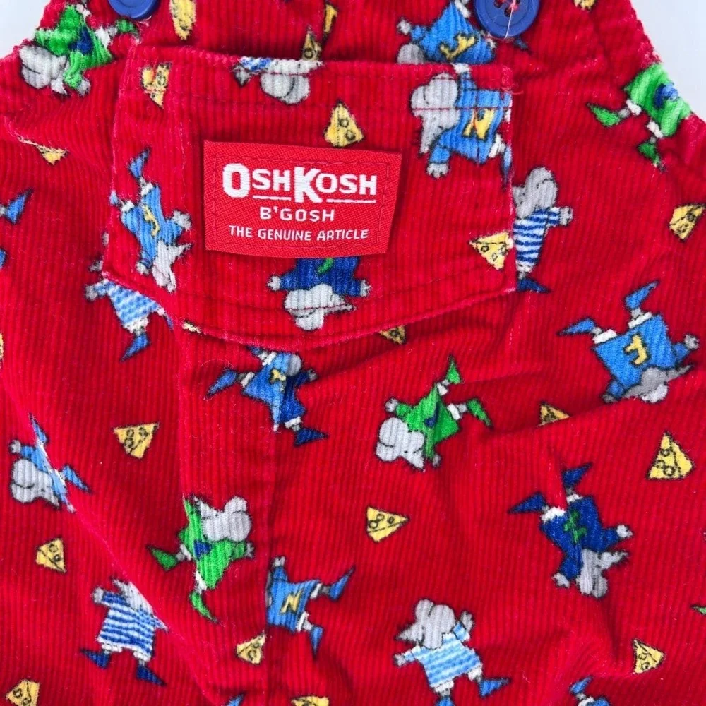 vintage OshKosh Corduroy Overalls Mouse Cheese Novelty Print Baby 6/9 months